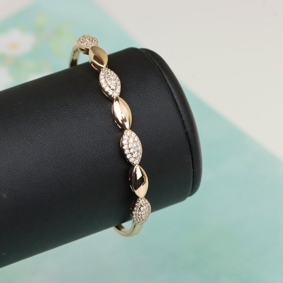 Rose Gold Leaf Pattern CZ Bangle – 2.24 Inch Elegant Bracelet Design, XPBL0535 - Picture 6 of 12